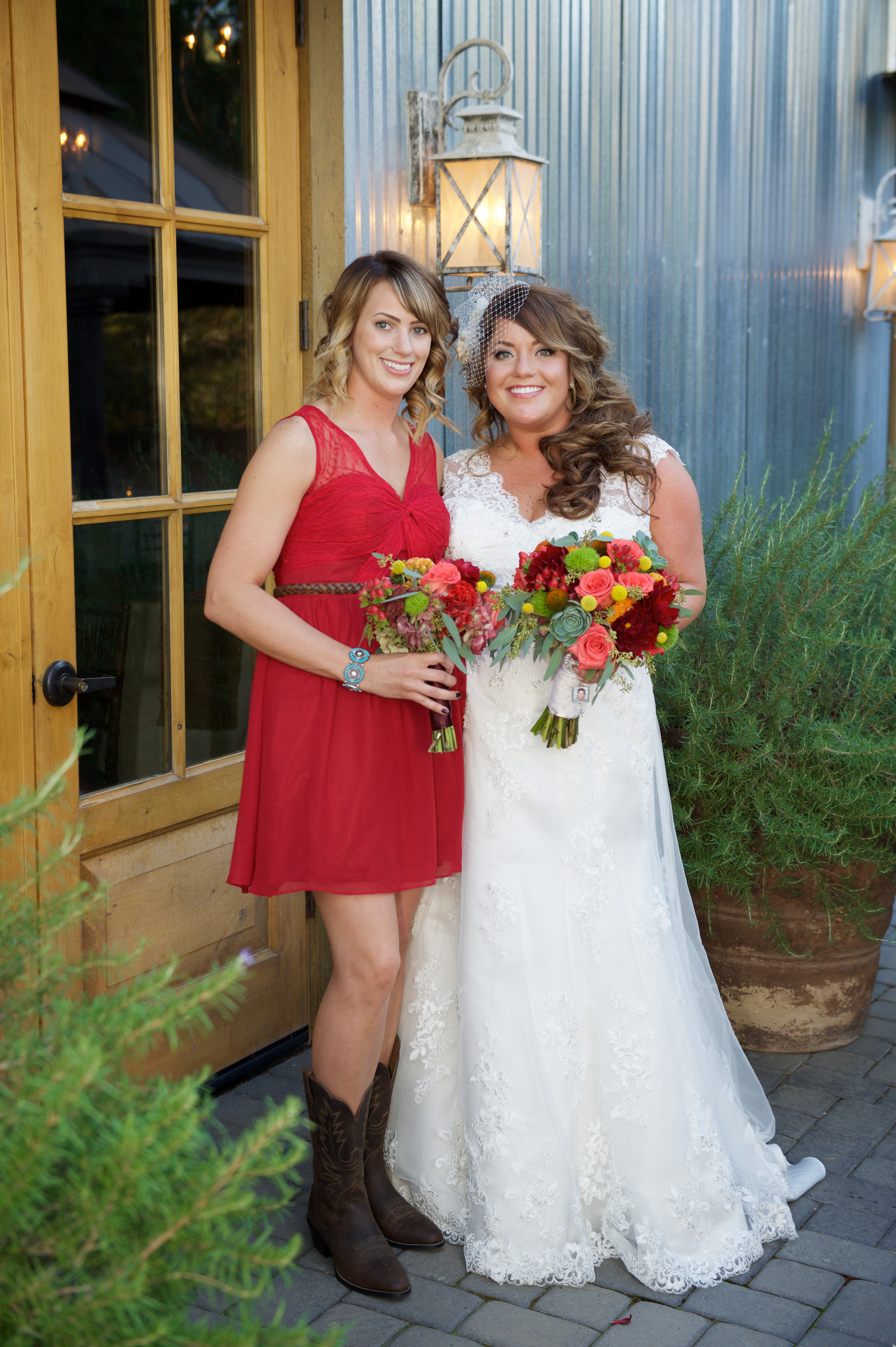 Red Bridesmaid Dresses With Cowboy Boots