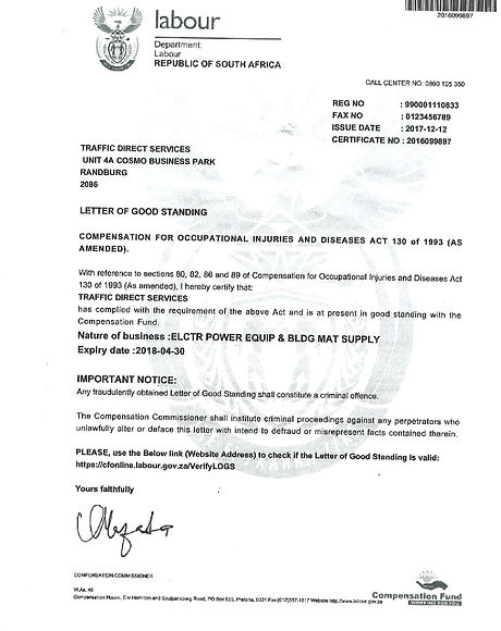 Letter Of Good Standing Labour Department - certify letter