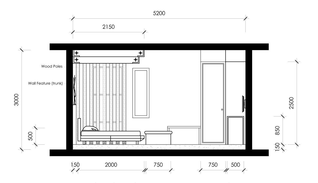 Double Bed Sectional Elevation