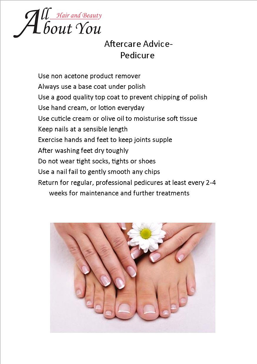 All About You Hair & beauty Salon in Wisbech AFTERCARE ADVICE