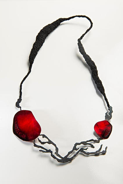 Selen Ozus - "deep inside" Necklace - Iron, silver,silk, cold enamel 2013