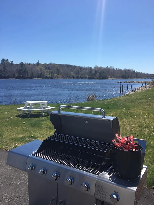 Machias River Inn Hotel In Maine Gas Grill And Lobster Pot For Our Guests To Use Overlooking The Machias River
