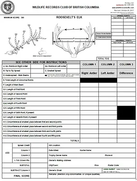 wildlife records club of british columbia pope and young score sheets