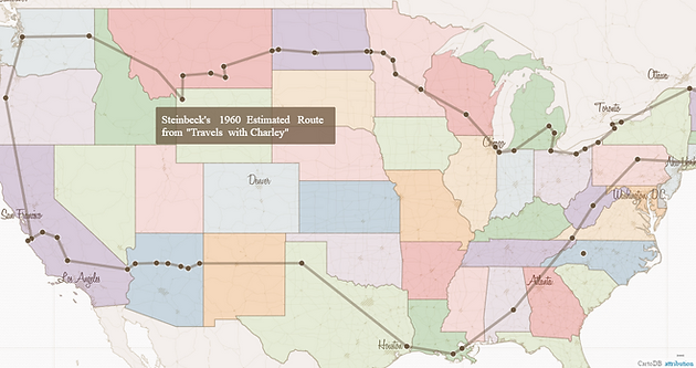 map of steinbeck s route travels with chesky usa travel dog