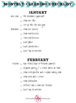 FREE Monthly Cleaning Checklist Printable | Making the Most Blog