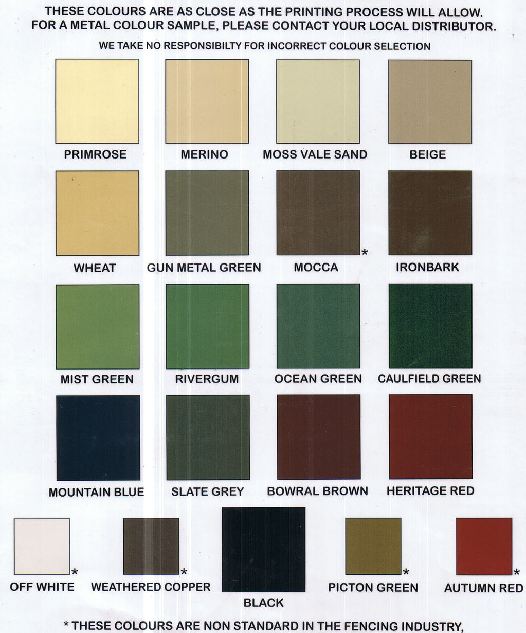 Colorbond Fencing Colour Chart