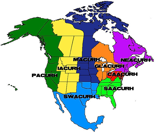 A map of the regions of NACURH