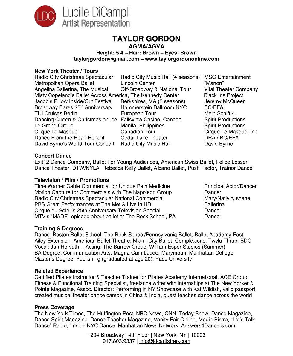 dancer resume
