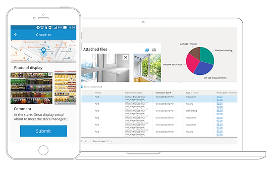 Mark locations and capture pictures of customer visits. Monitor late arrivals and track performance. Browse through comments from employees.