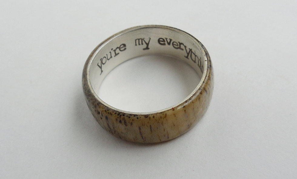 sterling silver, elk antler men's wedding band.CUS-13006