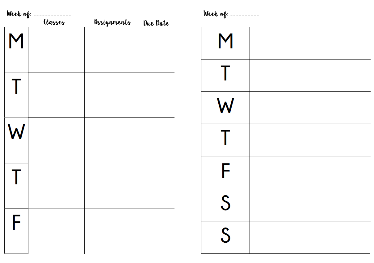 printable academic planner