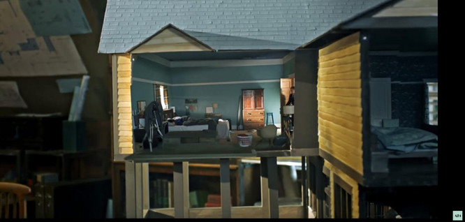 teal blue and yellow in the house in Hereditary