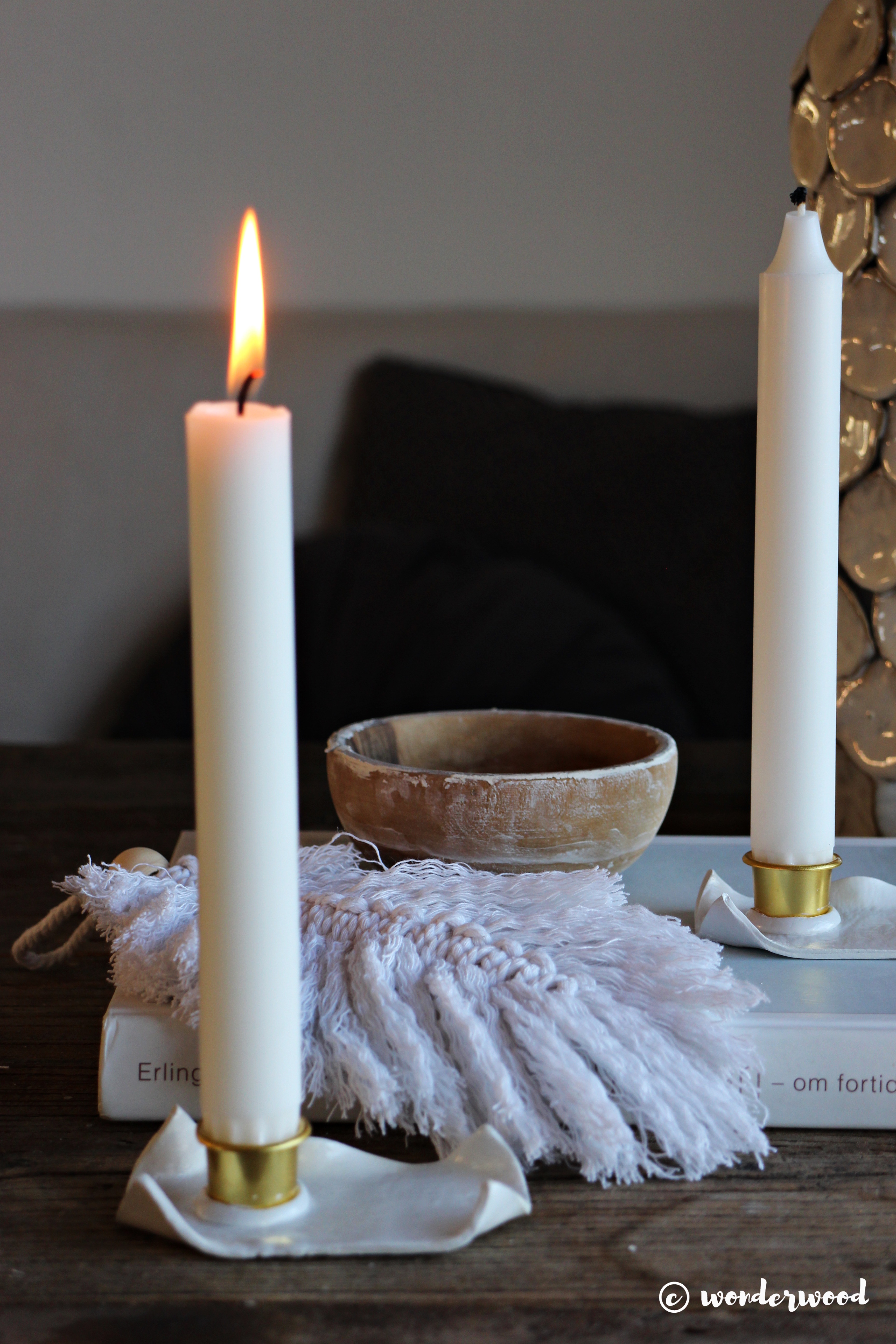 diy lysestake av leire // diy clay candle holder