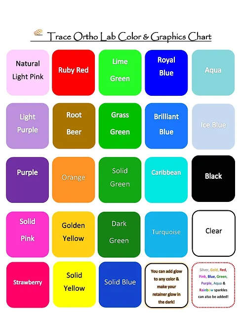 trace ortho lab color and graphics charts retainer colors chart