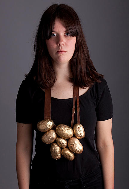 Elin Flognman -  Everyday matter - potato necklace 2013 - copper, leather, gold, brass - the magic of the everyday