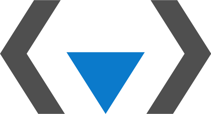 QueerCoded logo consisting of two grey brackets and a pink inverted triangle