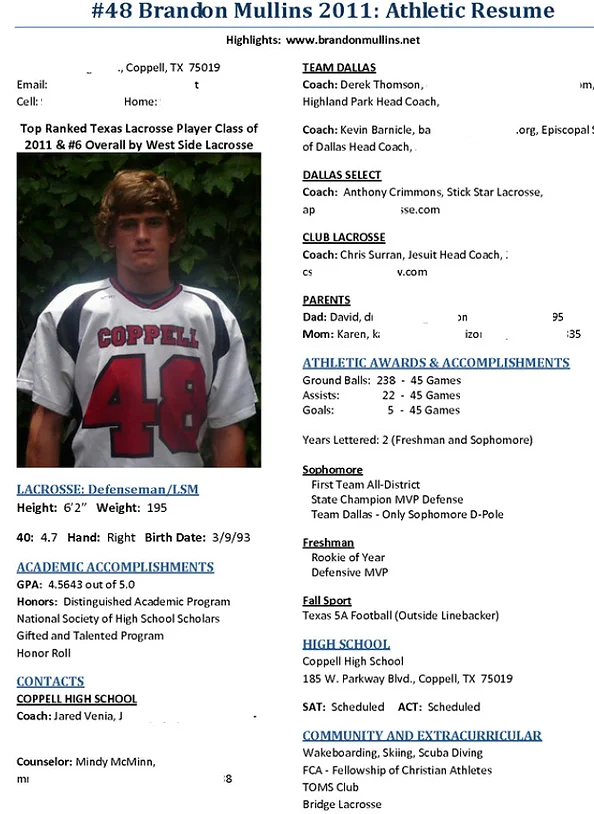sample athletic resumes