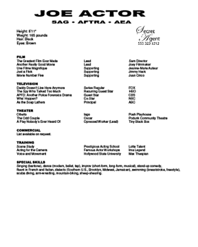 acting resume template no experience
