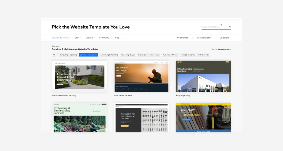services and maintenance website templates on wix