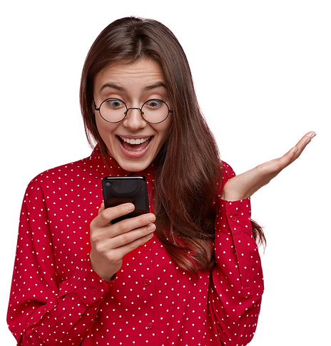 cheerful-pleased-woman-browses-network-on-cell-phone-gestures-actively-makes-shopping-onli