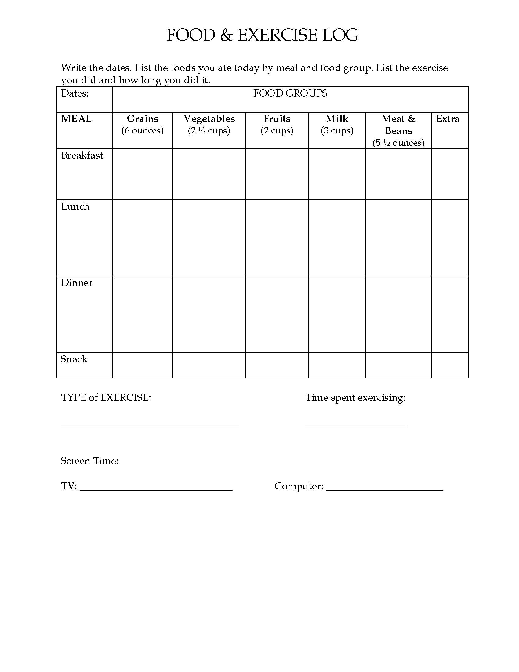food and activity log