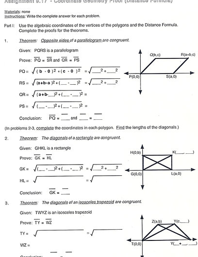 Worksheets Coordinate Geometry Distance Formula Worksheet geometry coordinate proof distance formula free worksheet to help students use the demonstrate algebraic proofs of theorems