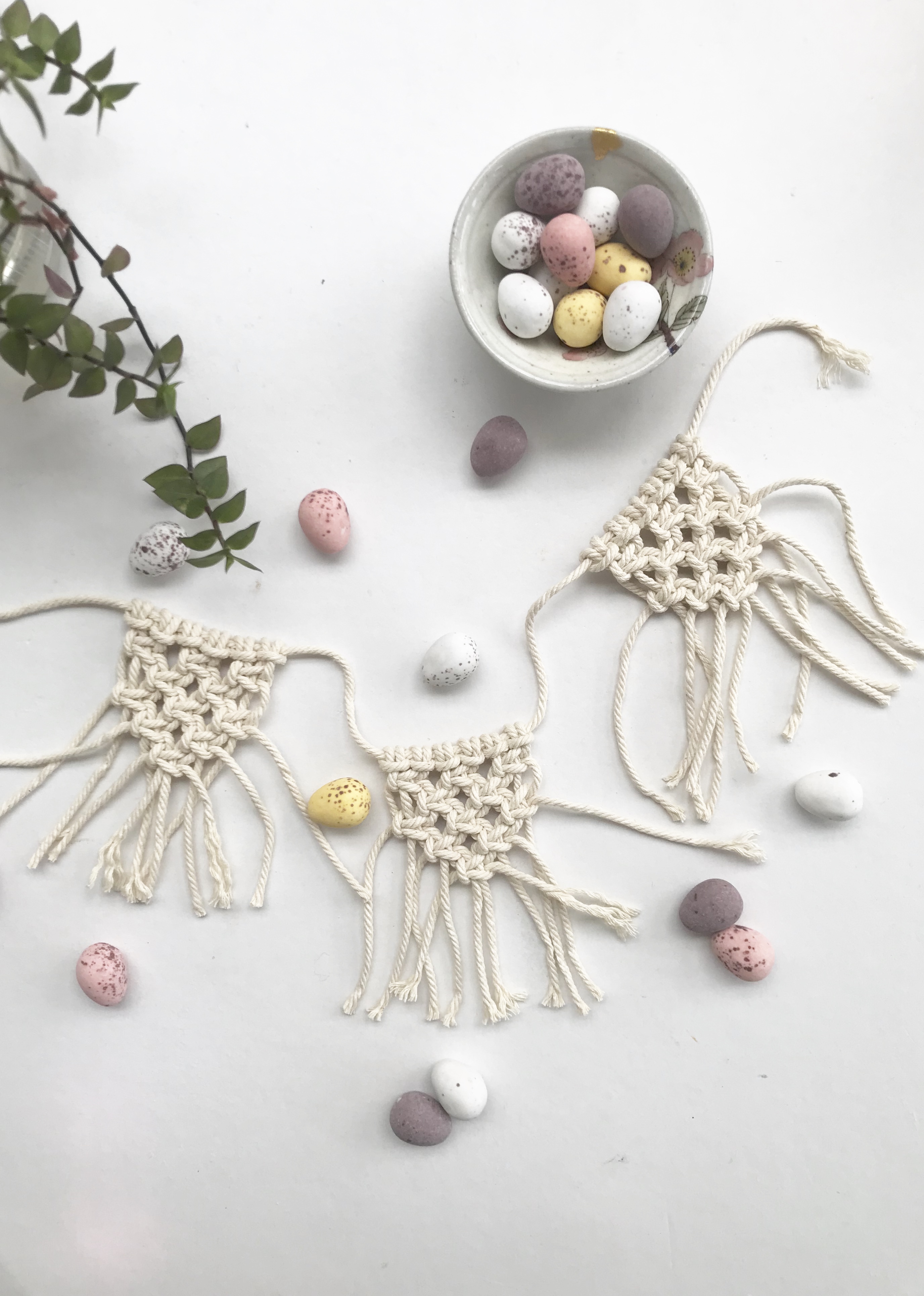 Mini macrame bunting- Easter basket decoration