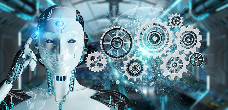 White humanoid robot on blurred backgrou