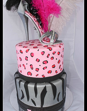 cake joker and harley quinn pink leopard print stiletto cake