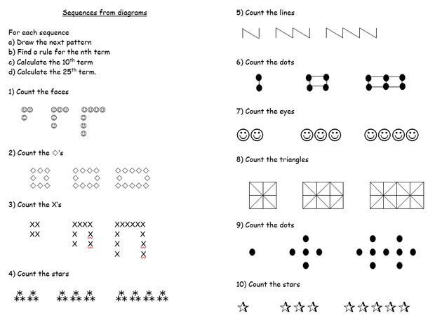 Printables Sequences Worksheet sequences miss brookes maths i like these series of lessons from jsteingold particularly the nth term numbersearch pupils have to find first five terms each sequence