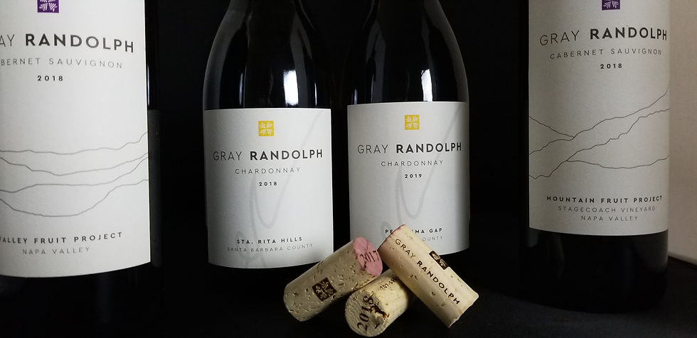 Bottles of Gray Randolph Wines with Corks! and a dark background