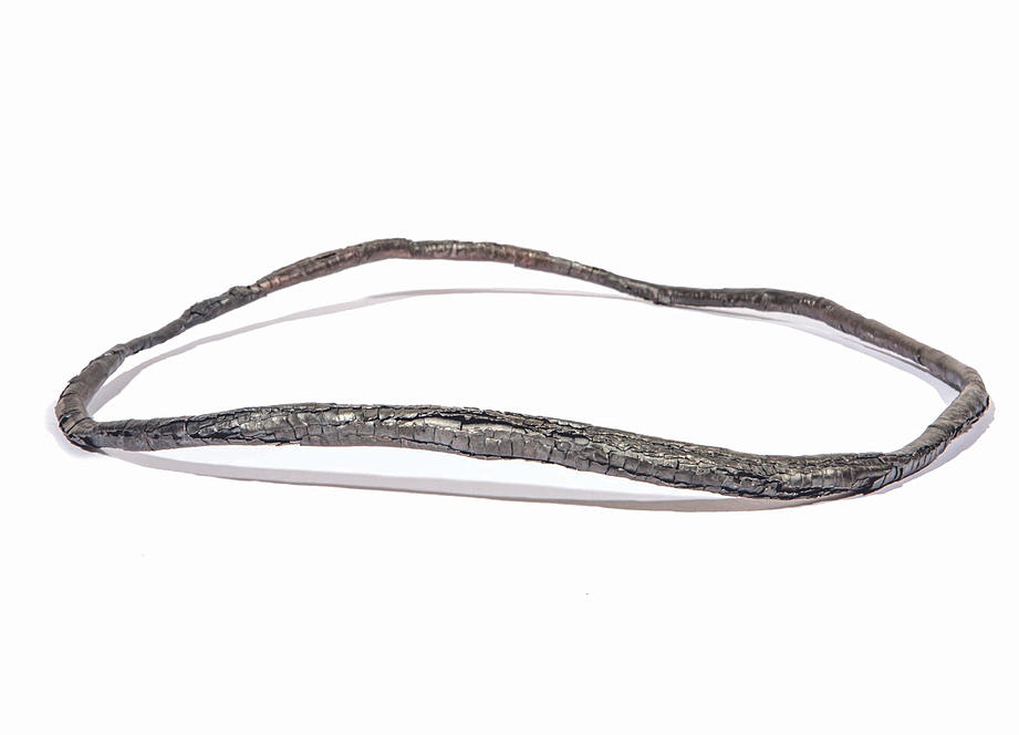 Annie Huang - Sense of Belonging 2015 - metal, silver-plated , oxidised, oxidised with engraved words neckpiece 