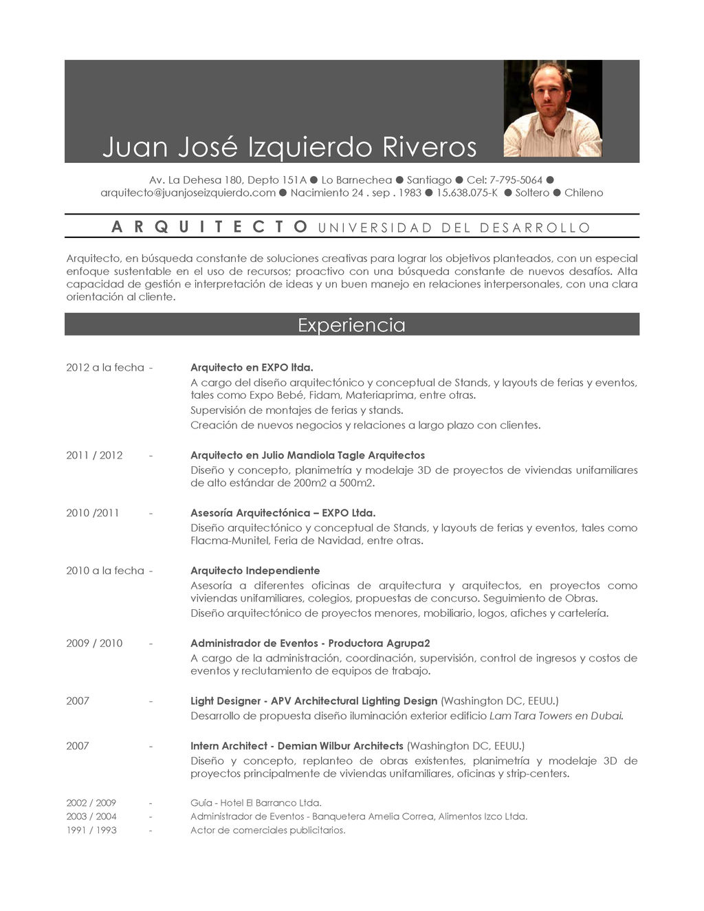 ejemplo curriculum vitae para arquitectos