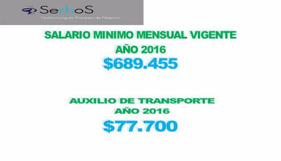 salario minimo 2016 serhos bpo outsourcing nómina colombia