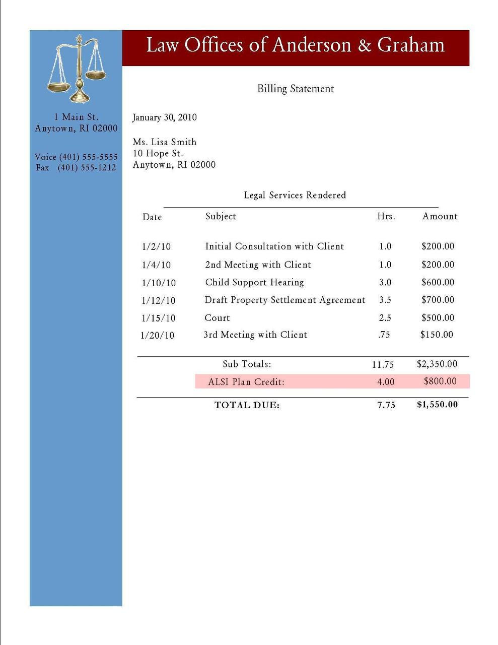 Attorney Invoice Free Printable Documents