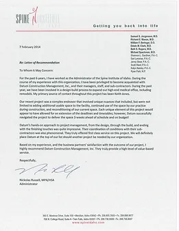 letters of recommendation idaho commercial general contractor