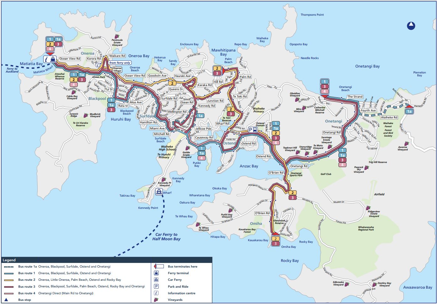 Waiheke Island Hop On Hop Off Bus Map Waiheke Island Hop On Hop Off Bus Map