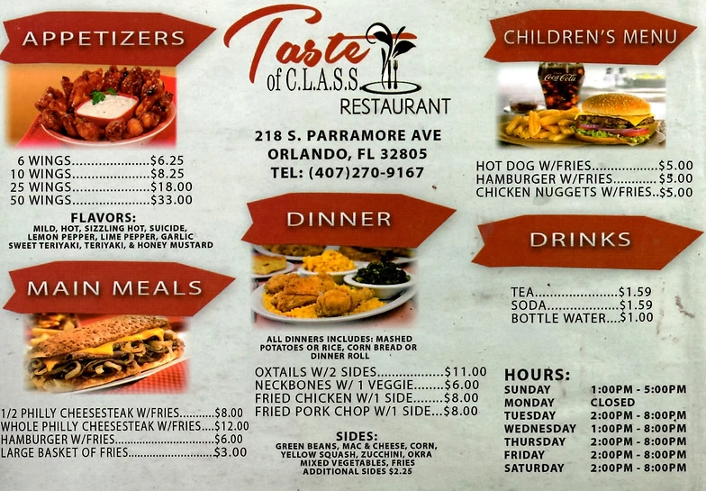 taste of c l a s s restaurant flyers wings in orlando