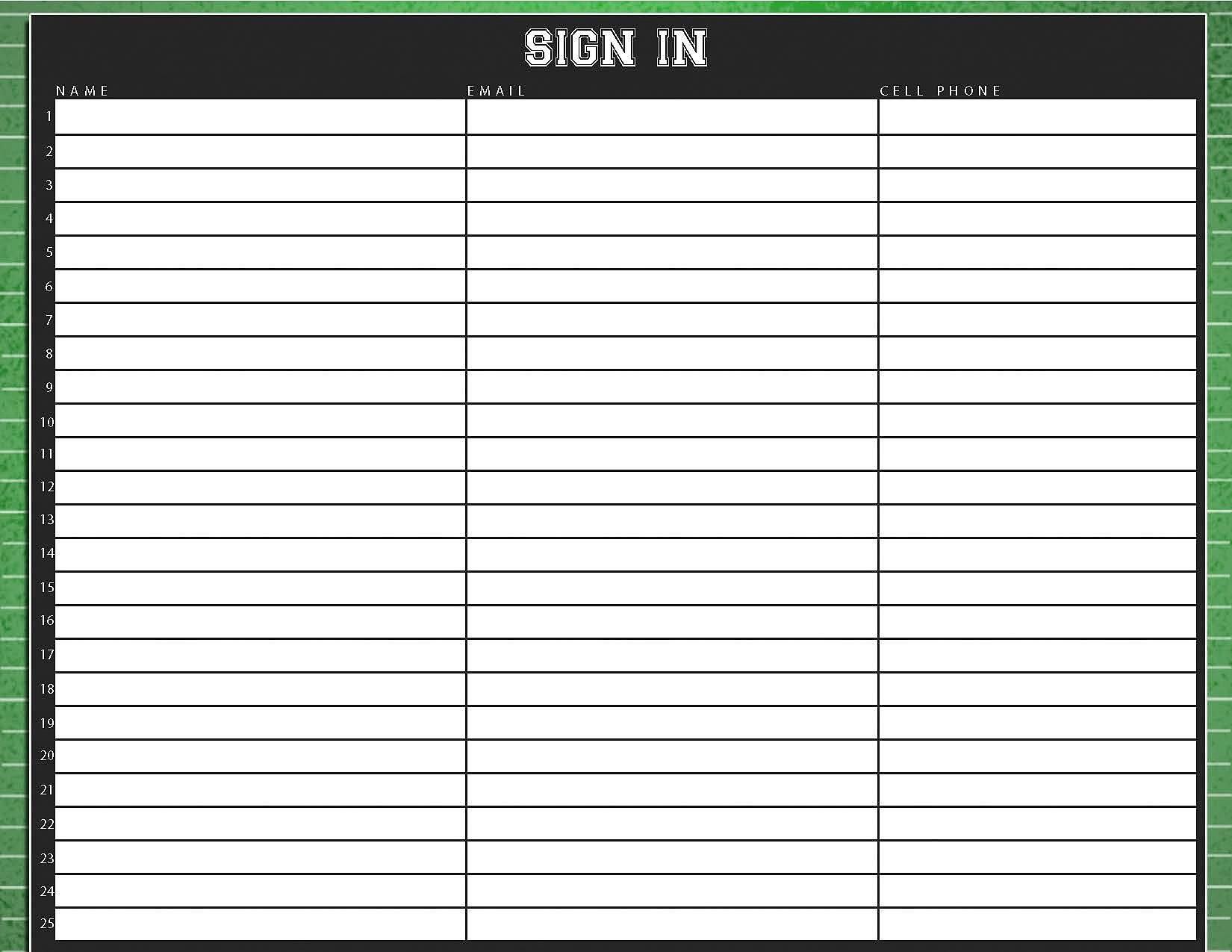 Sign In Sheet | New Calendar Template Site