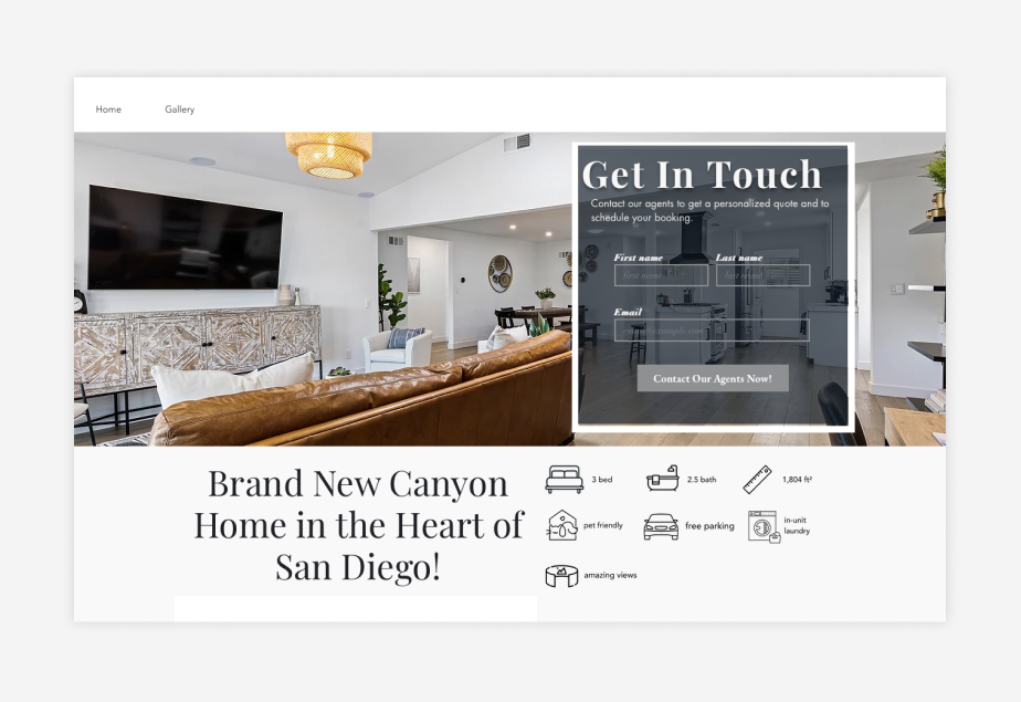 San Diego Smart Stay homepage and contact form