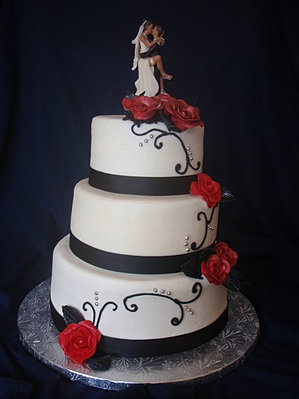 Red black and white wedding cakes