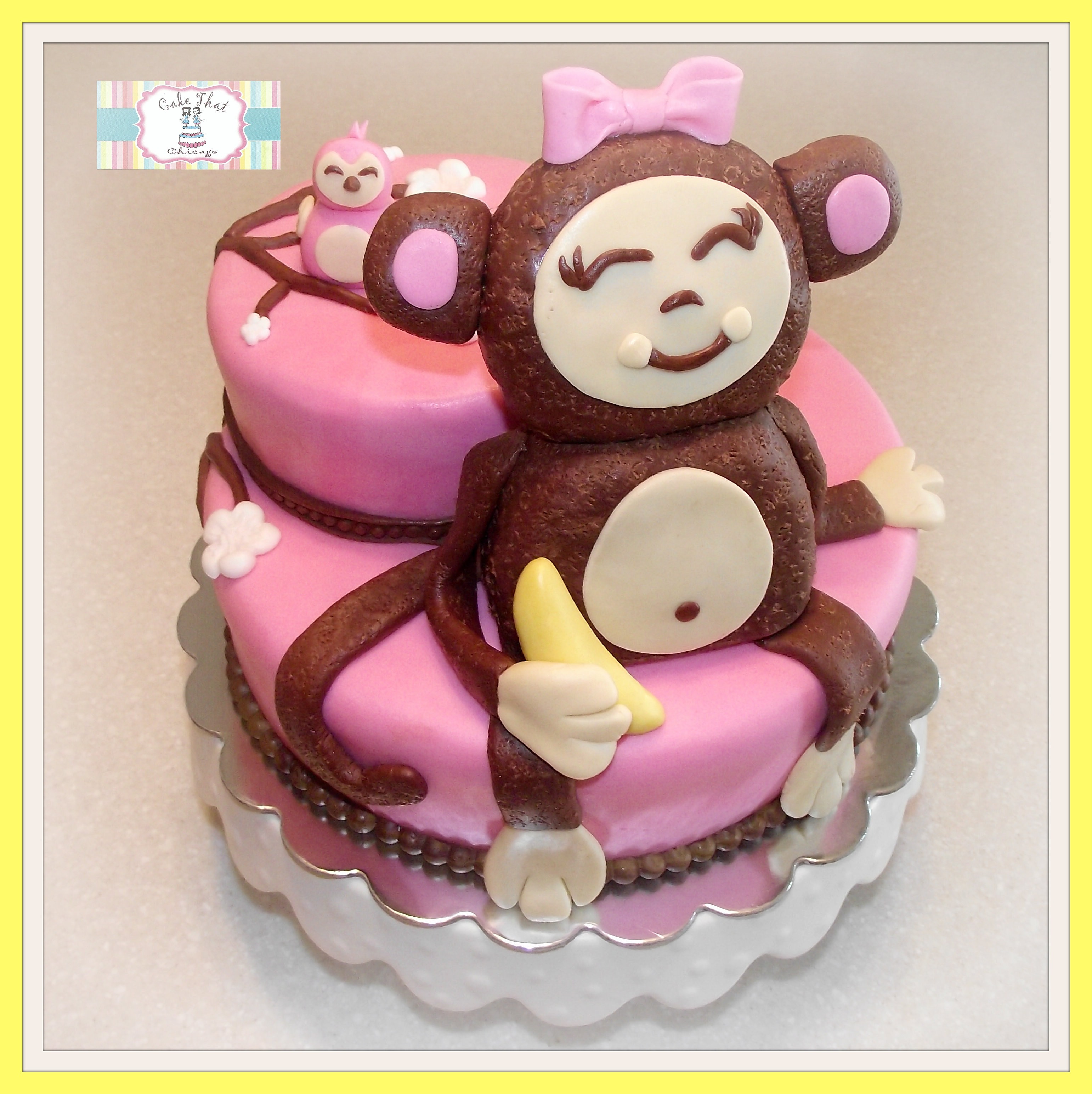 Pink Monkey Baby shower cake