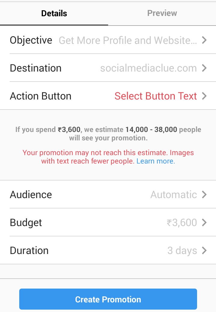 Instagram Business account paid promotion