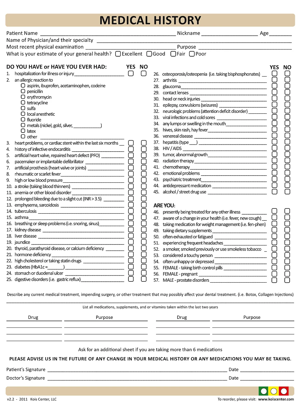 medical health history form