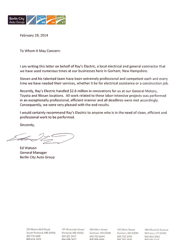 rays electric and gc inc testimonials how to end letter of recommendation