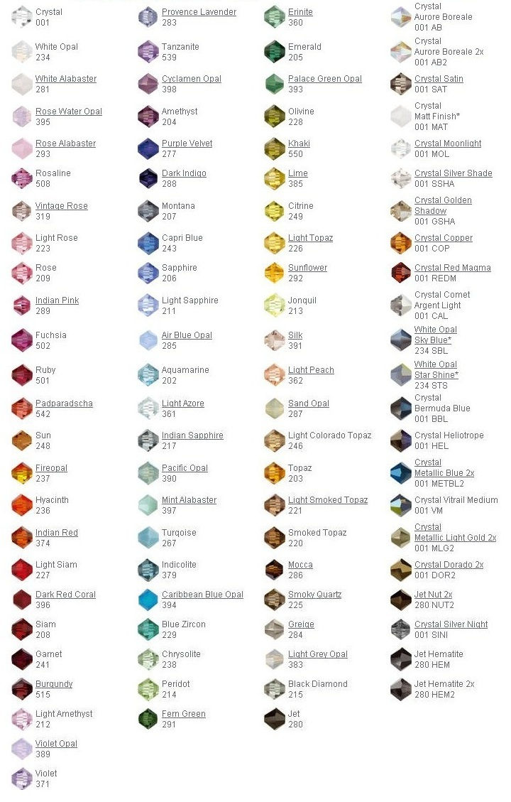 Swarovski Bead Color Chart