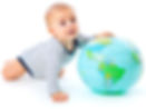 Baby and globe. Isolated on white backgr