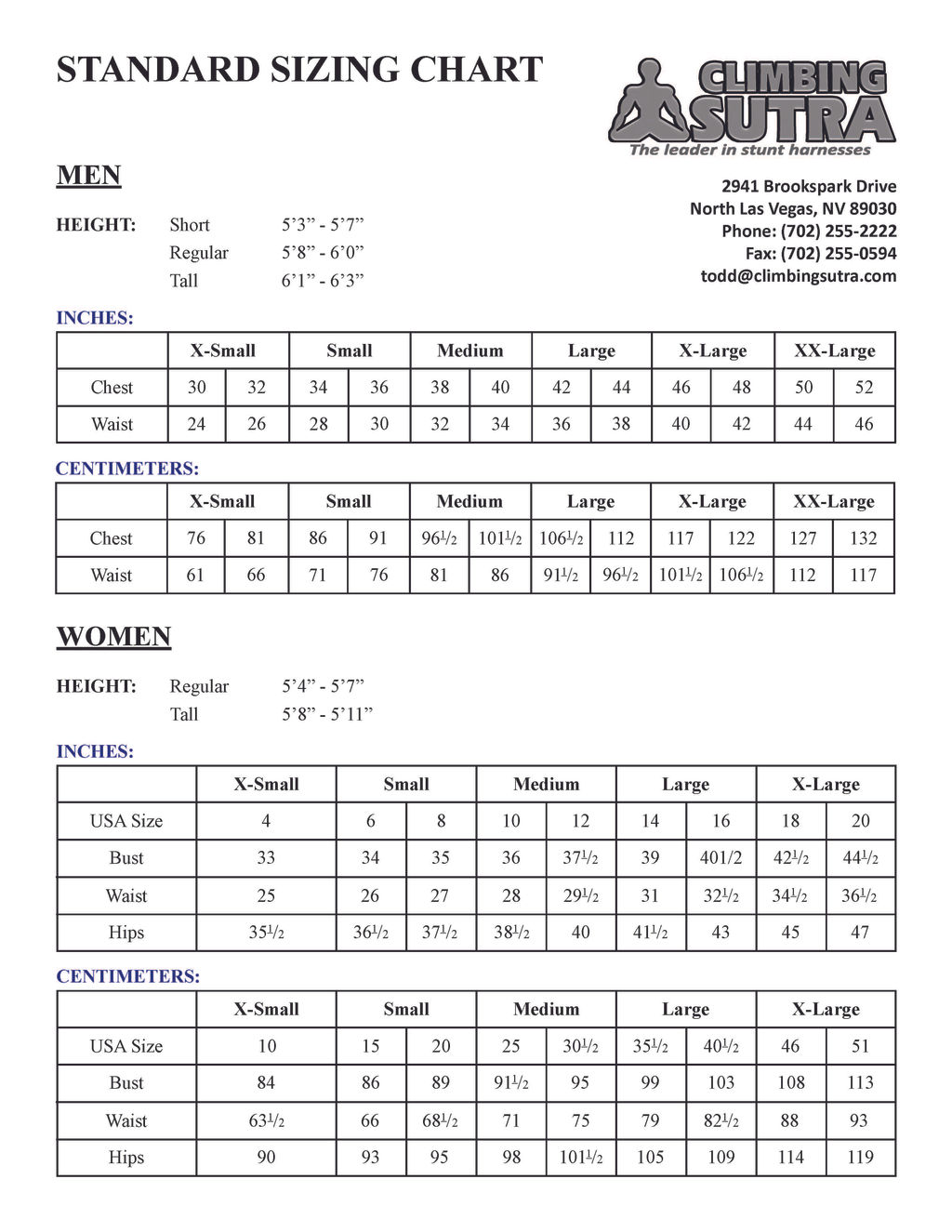 Harness Measurement Chart