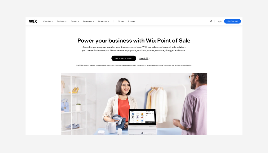 Wix POS landing page