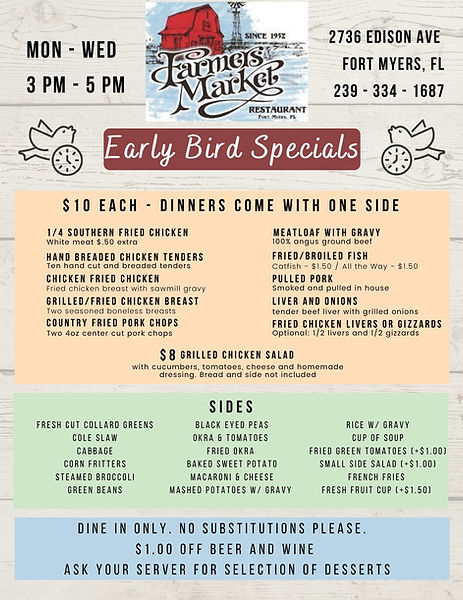 Early Bird Menu FMR Early Bird Menu FMR